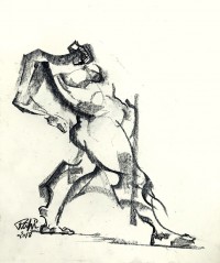 Mansoor Rahi, 14 x 17 Inch, Charcoal on Paper, Figurative Painting, AC-MSR-025